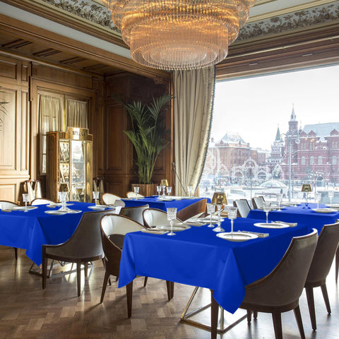 Washing and reuse of Sancua Royal Blue polyester tablecloth for busy events