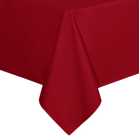 Sancua rectangle tablecloth on a dining setup, protecting surfaces and adding red elegance.