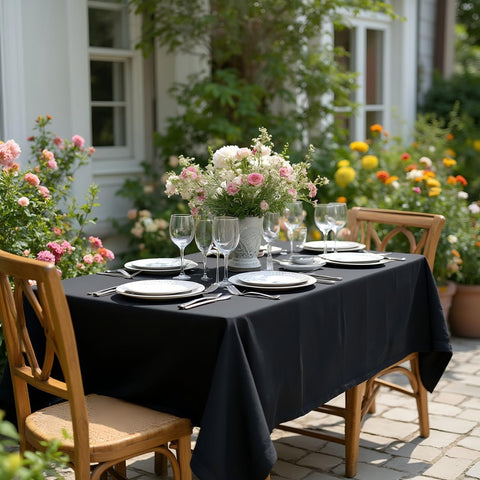 Sancua tablecloth close-up highlights stain resistance and fabric texture.