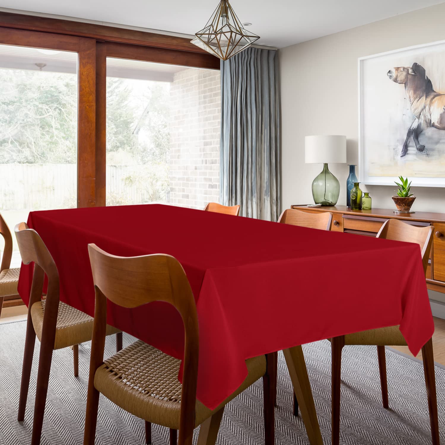 Sancua red tablecloth 54x78 wrinkle-free fabric keeps tables tidy.