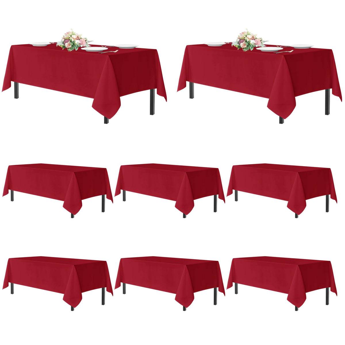 Sancua red tablecloth for 6 ft rectangles, eight-pack, ideal for weddings and large gatherings.