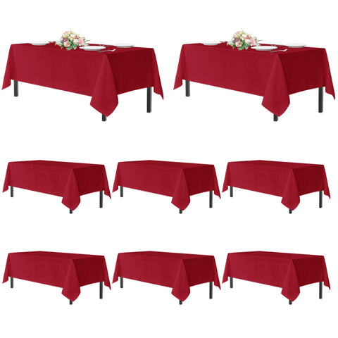 Sancua red tablecloth for 6 ft rectangles, eight-pack, ideal for weddings and large gatherings.