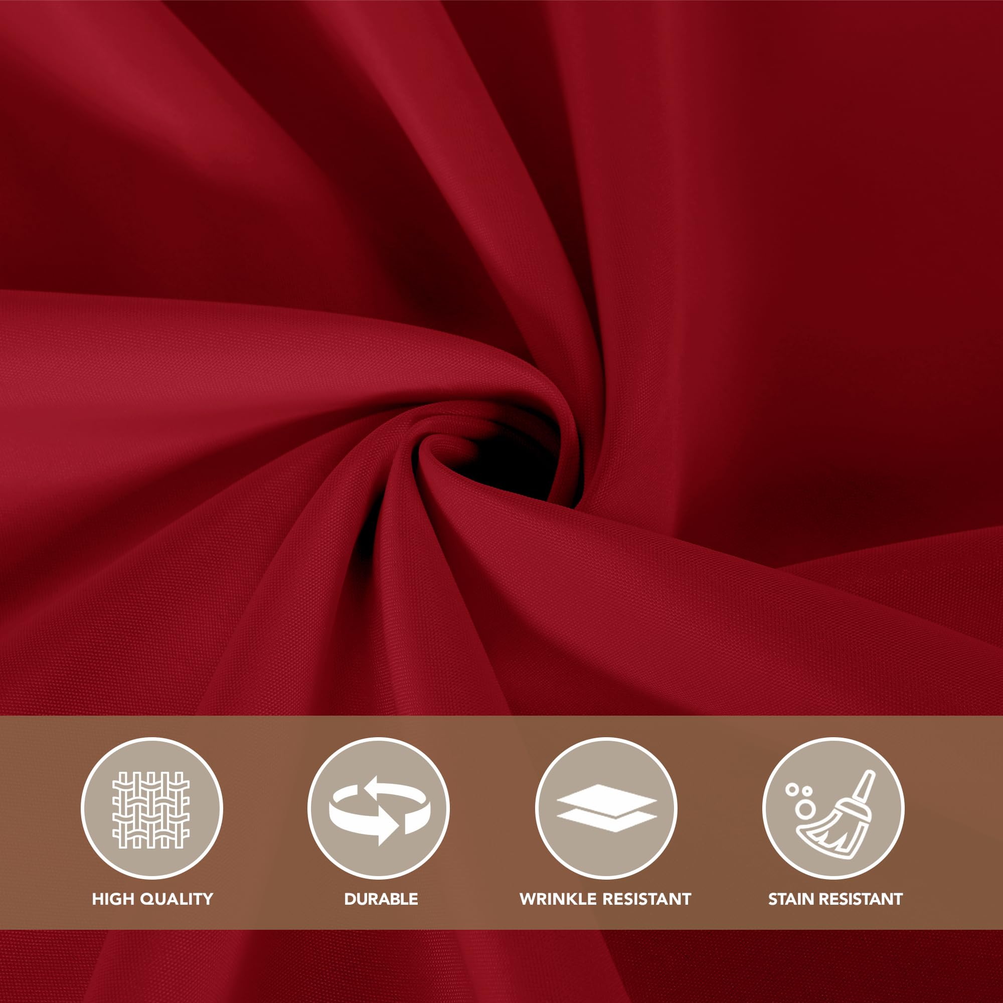 Sancua red tablecloth coverage shown on a table for full look.