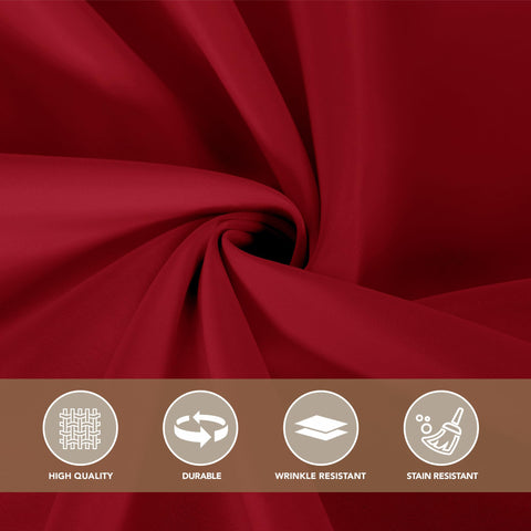 Sancua red tablecloth coverage shown on a table for full look.