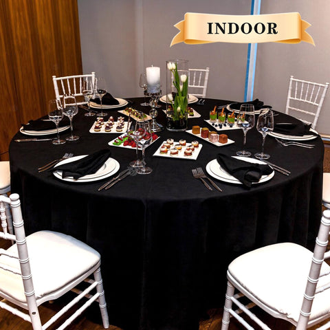Sancua round table setting shows versatile dining, buffet, and party use.
