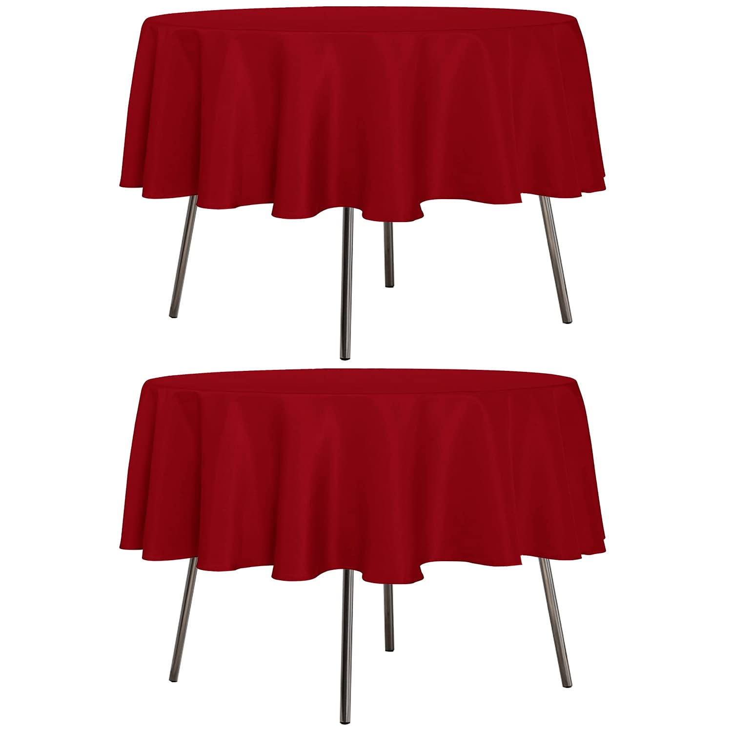 Sancua round tablecloth 60-inch red flat lay showing stain resistance and durable fabric.