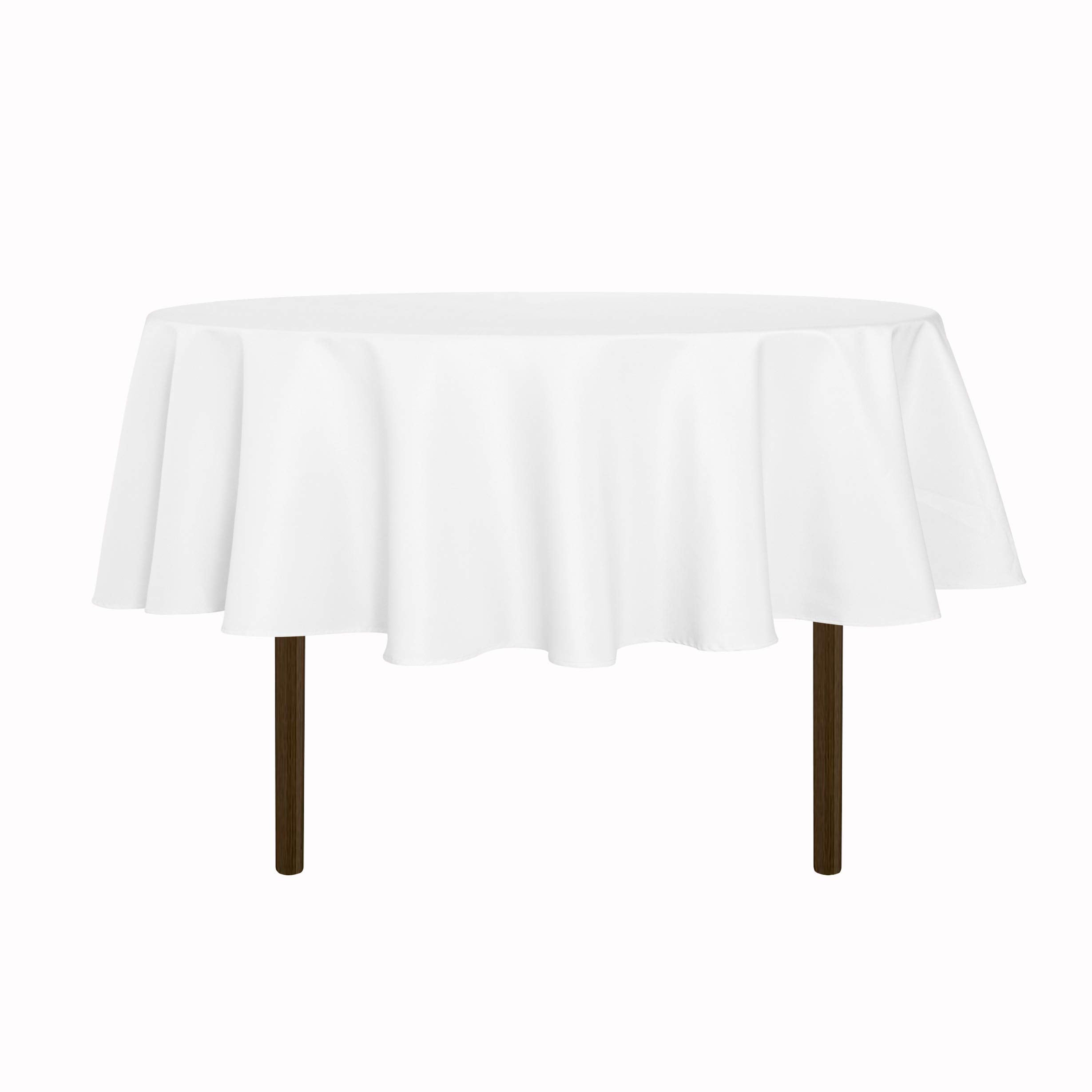 Sancua round tablecloth 70inch white closeup shows durable polyester fabric.