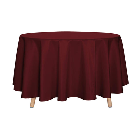 Sancua round tablecloth 90-inch burgundy on a dining setup protects surfaces while styling tables.