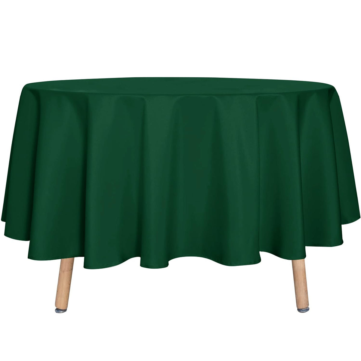 Sancua round tablecloth 90-inch hunter green on dining table protecting surface from spills