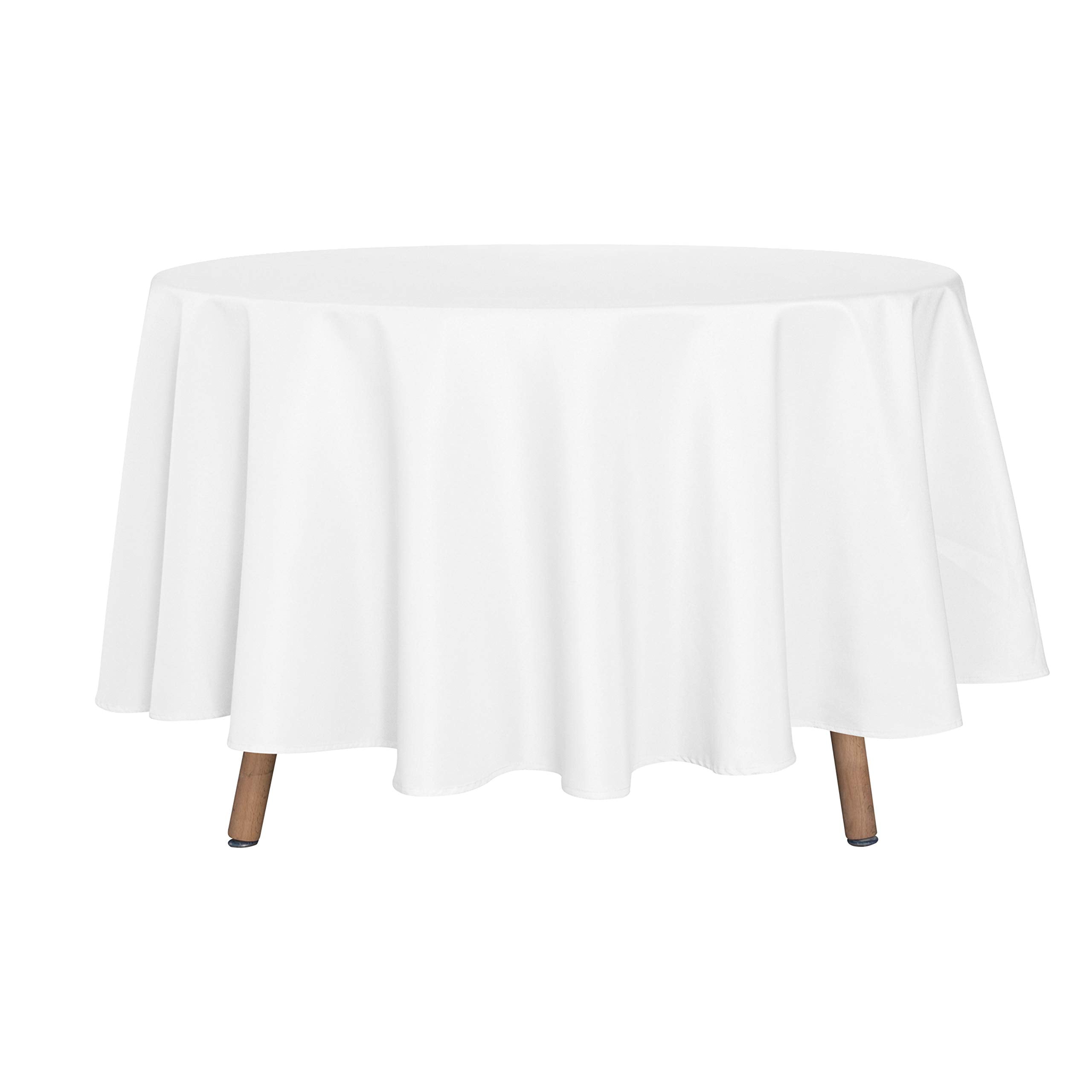 Sancua round tablecloth 90 inch white on table, protects surfaces with style