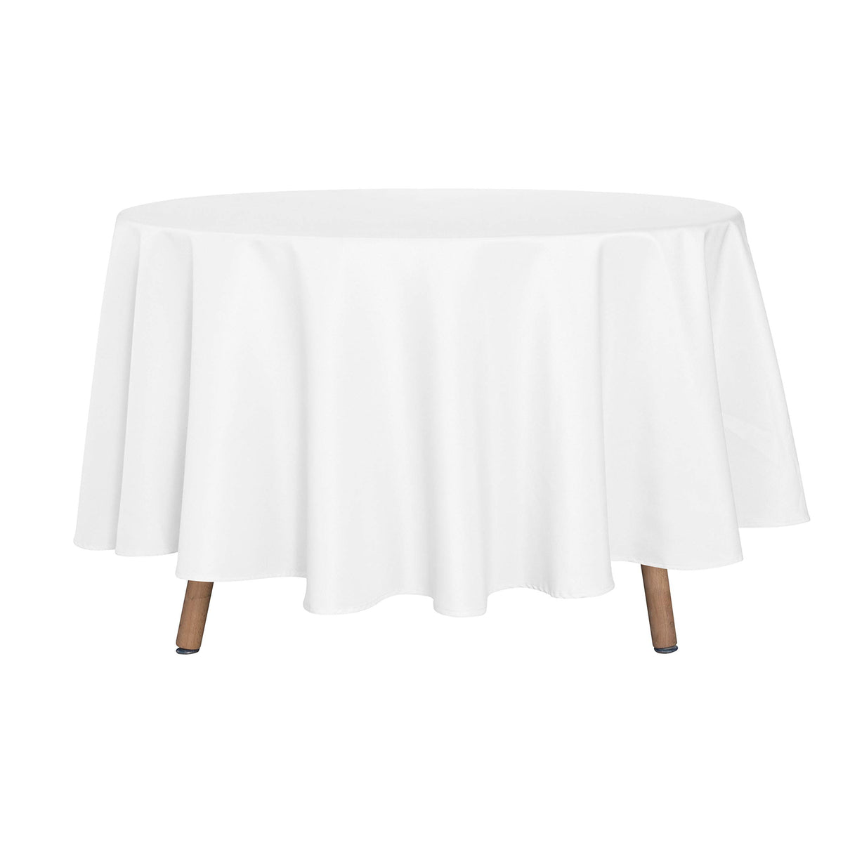 Sancua round tablecloth 90 inch white on table, protects surfaces with style