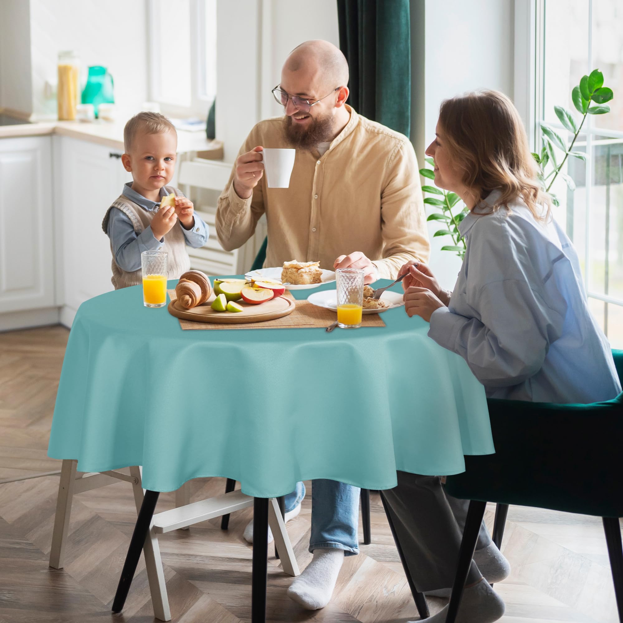 Sancua turquoise round tablecloth enhances any dining setup
