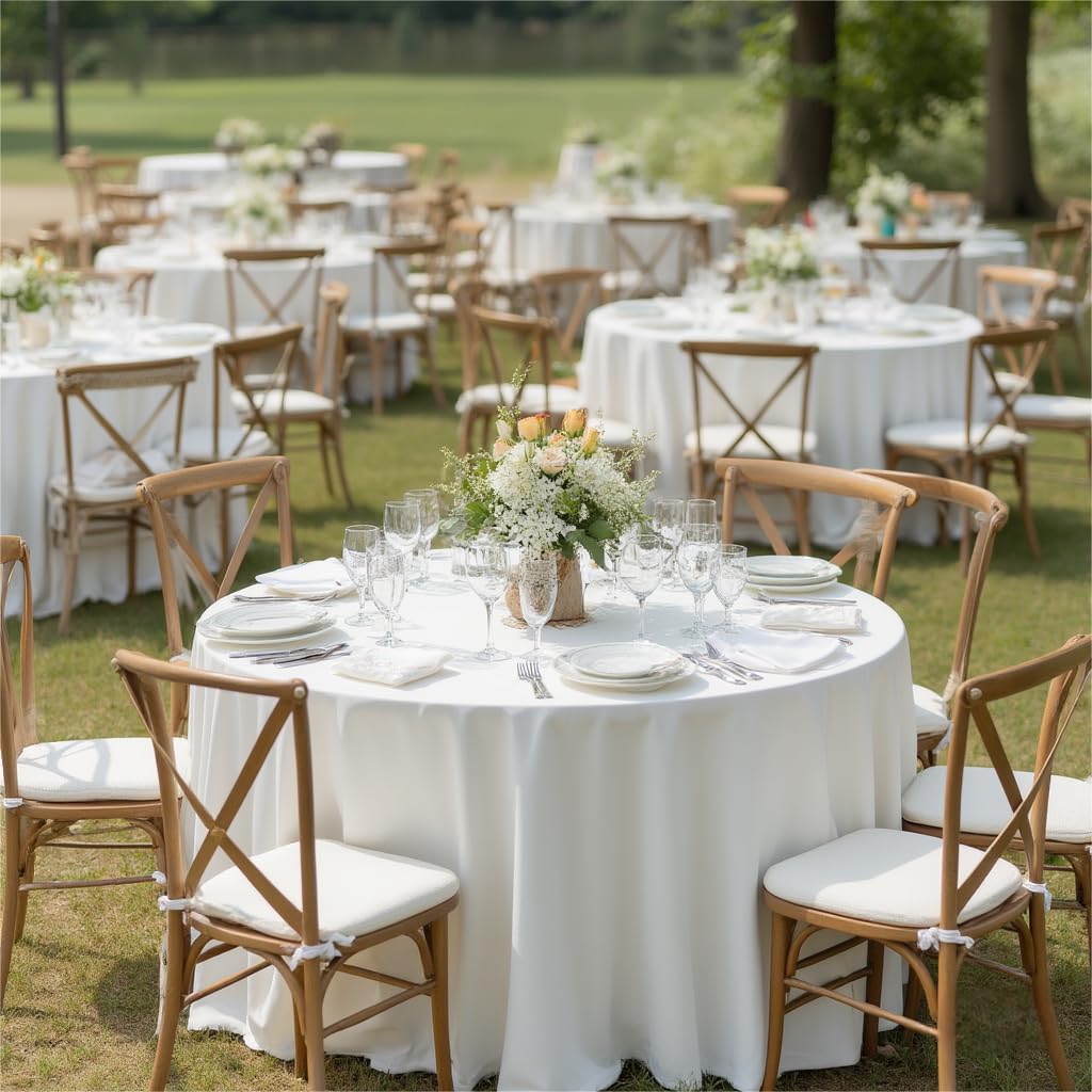 Sancua outdoor picnic setup with white round tablecloth for clean surface protection.