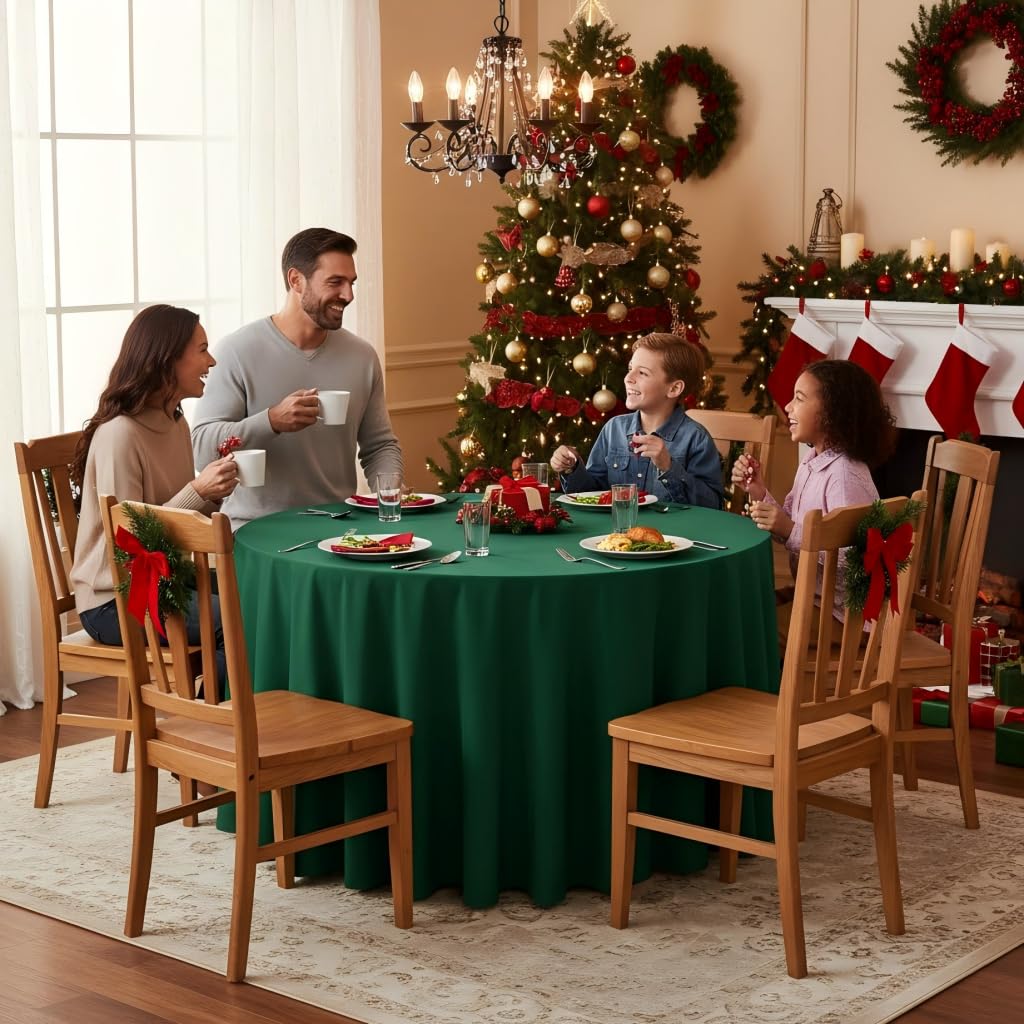 Sancua round tablecloth texture close-up highlights durable polyester and fade resistance.