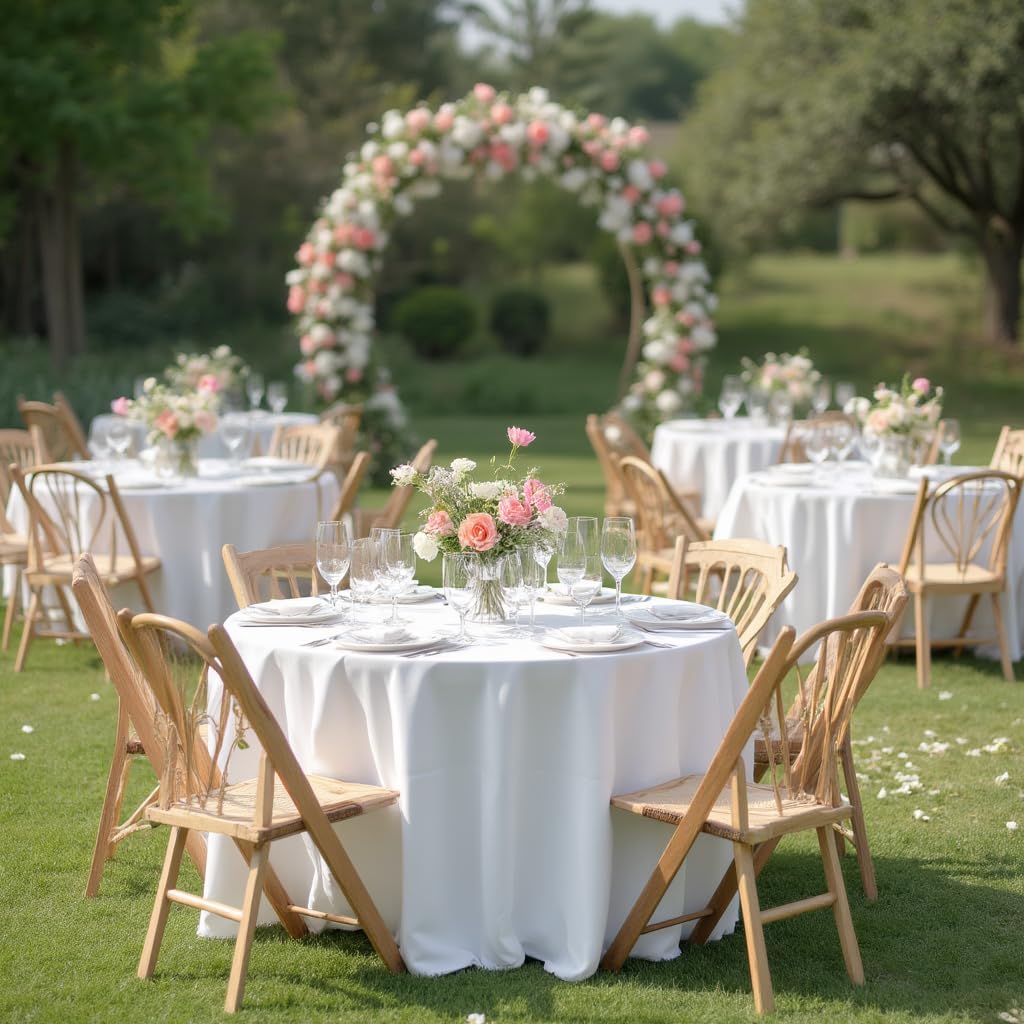 Sancua white round tablecloth on banquet table creates elegant setup