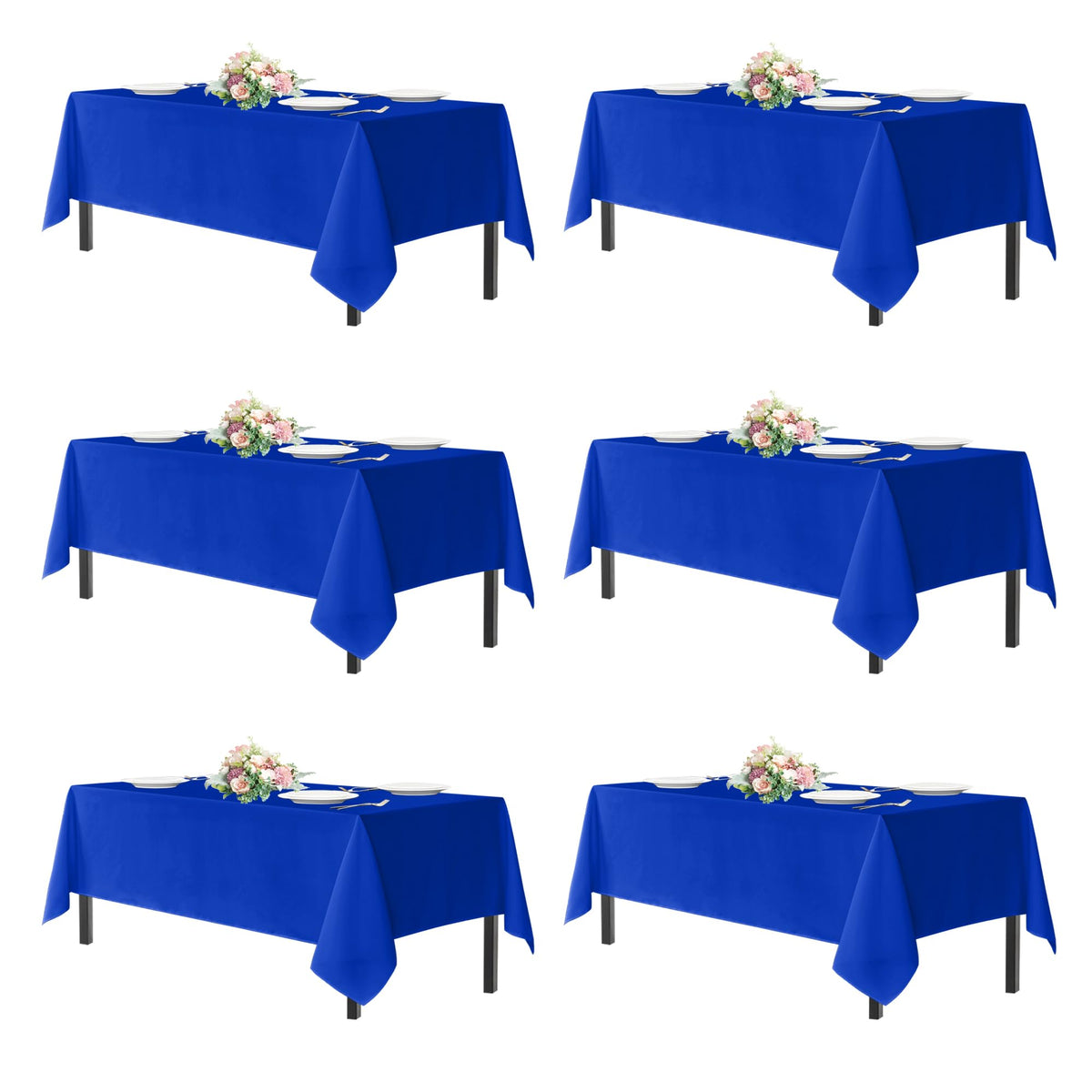 Sancua Royal Blue Tablecloth on an 8-foot rectangle table for elegant event decor