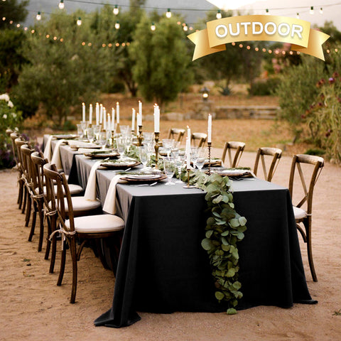 Sancua six-pack tablecloth 90x132 draping over a standard 6 ft table