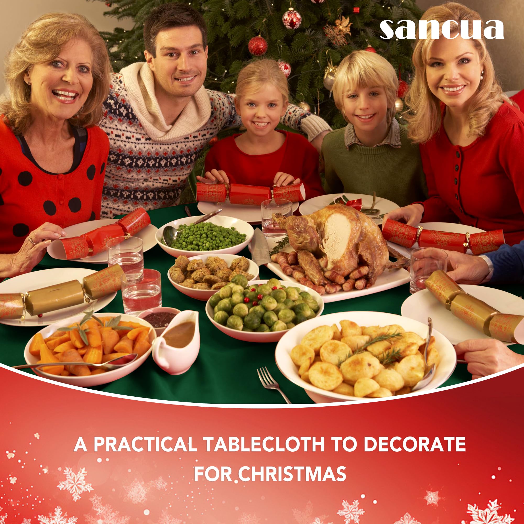 Sancua spill-proof washable polyester tablecloth in use on table