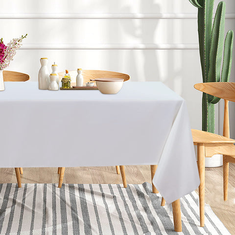 Sancua white tablecloth 60x102, stain-resistant for busy buffets and events.