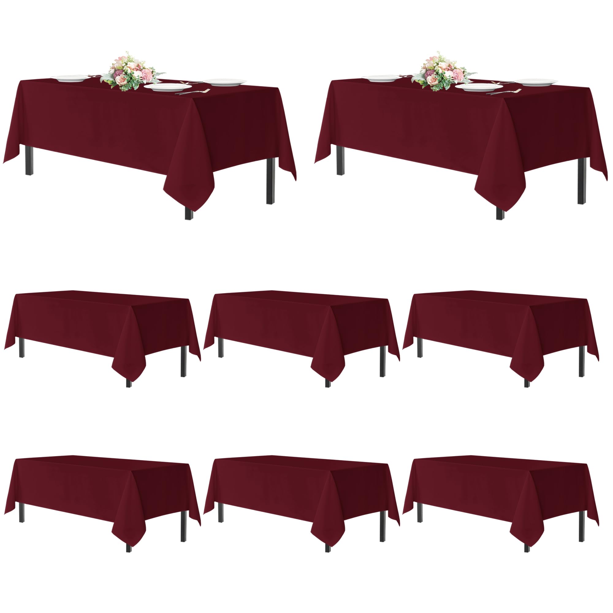 Sancua Burgundy tablecloth on a 6-foot rectangle table for formal dining.