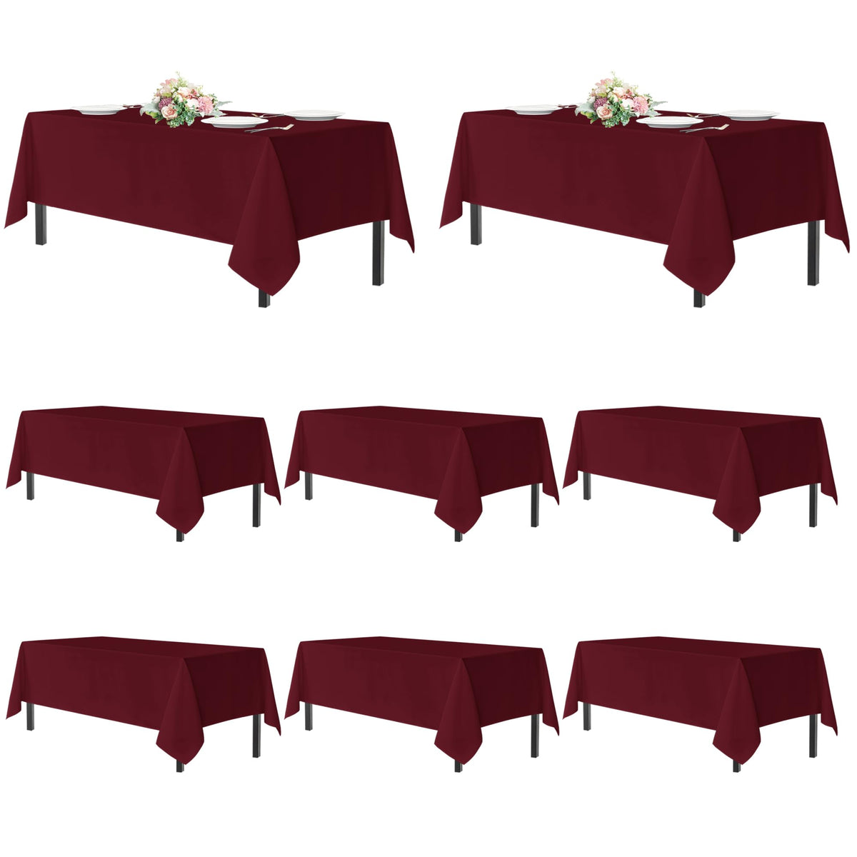 Sancua Burgundy tablecloth on a 6-foot rectangle table for formal dining.