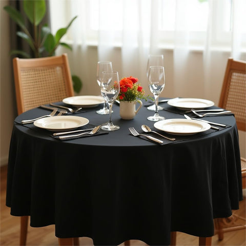 Sancua tablecloth closeup highlights durable polyester fabric and finish.