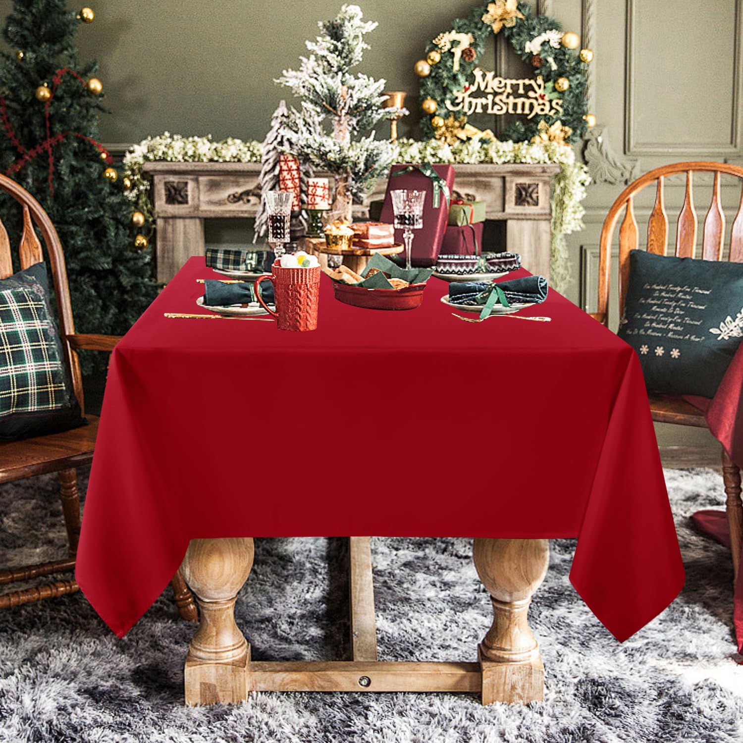 Sancua tablecloth showing stain resistance during a meal.