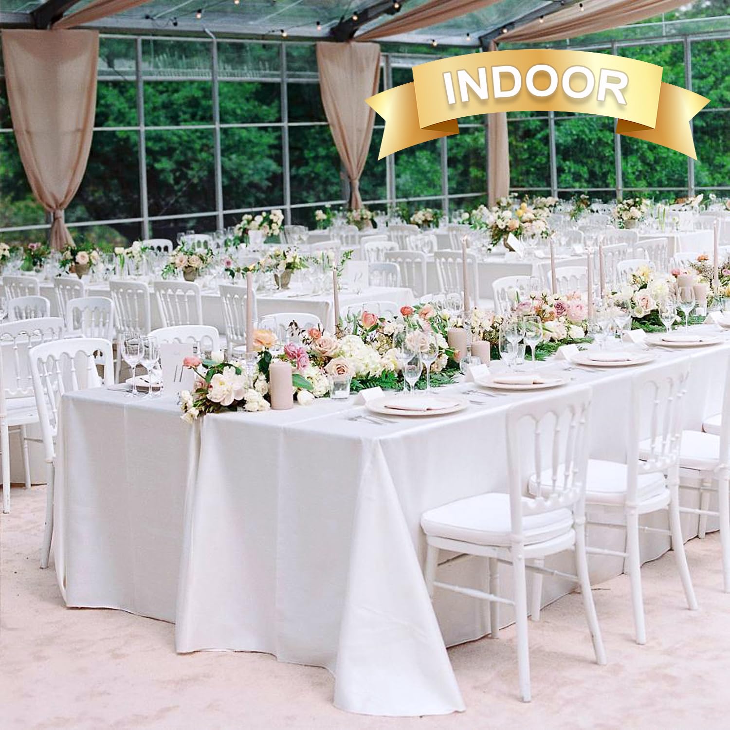 Sancua tablecloth with wrinkle-resistant finish maintains a crisp look.