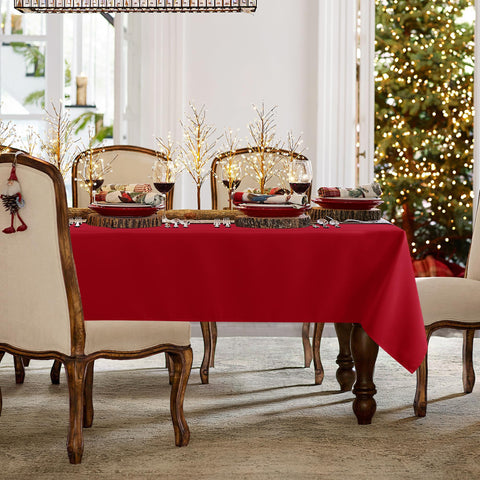 Sancua two-pack red tablecloths folded for quick setup and storage