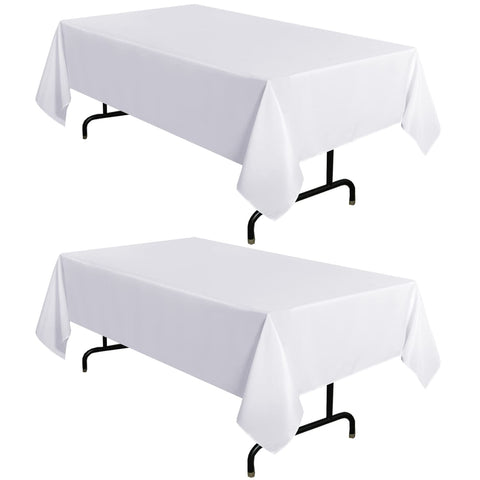 Sancua two-pack white tablecloths 54x78 on a rectangle dining table for elegant meals.