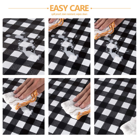 Sancua waterproof tablecloth guarding the table against liquids and stains.