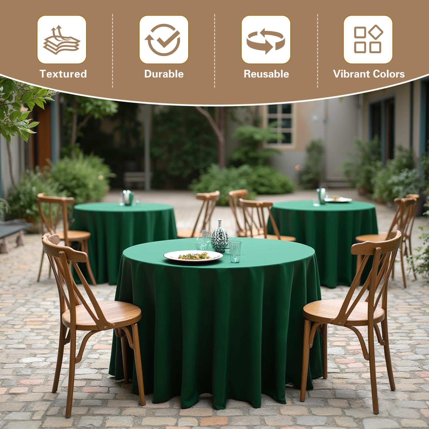 Sancua tablecloths used for weddings and large gatherings for a cohesive look.