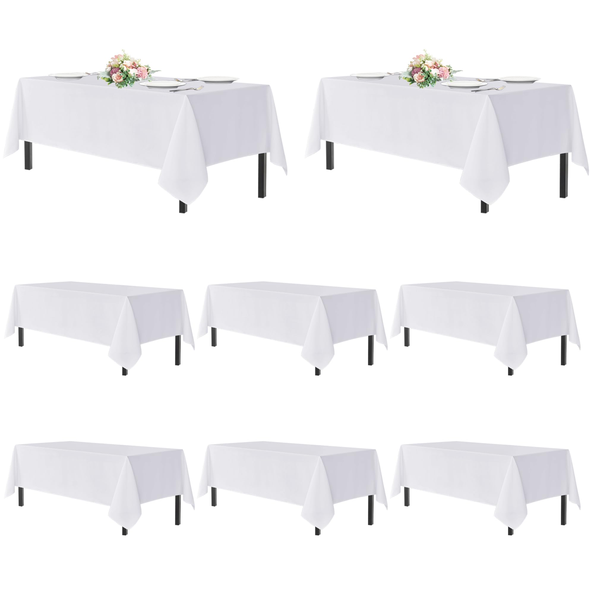 Sancua white rectangle tablecloth on a 6-foot table, eight-pack ready for events.