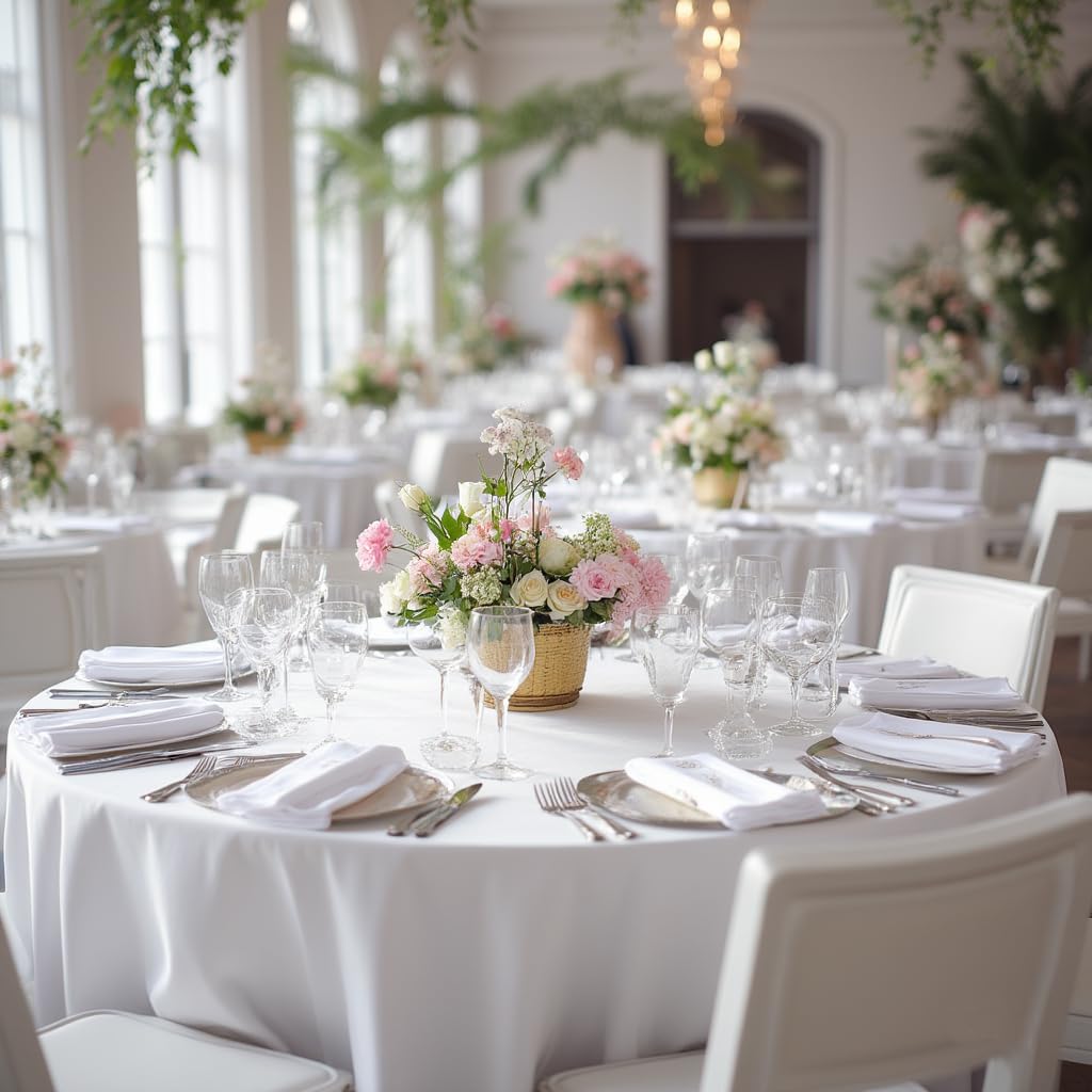 Sancua white round tablecloth ready for dryer care and easy upkeep