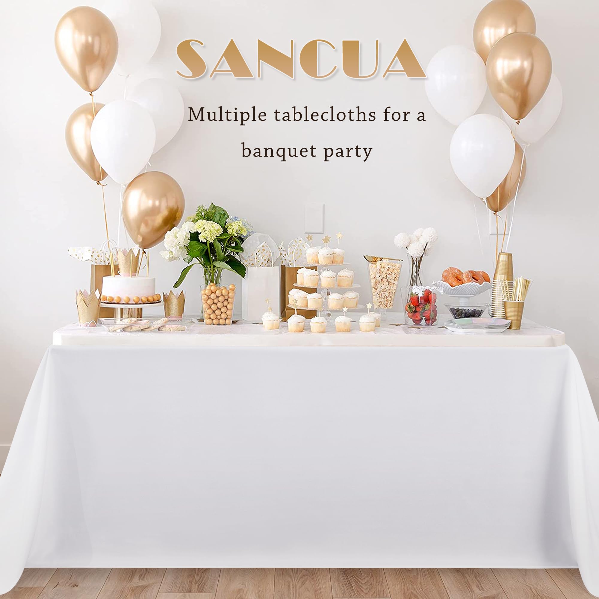 Sancua white tablecloth protects surfaces and elevates table decor.