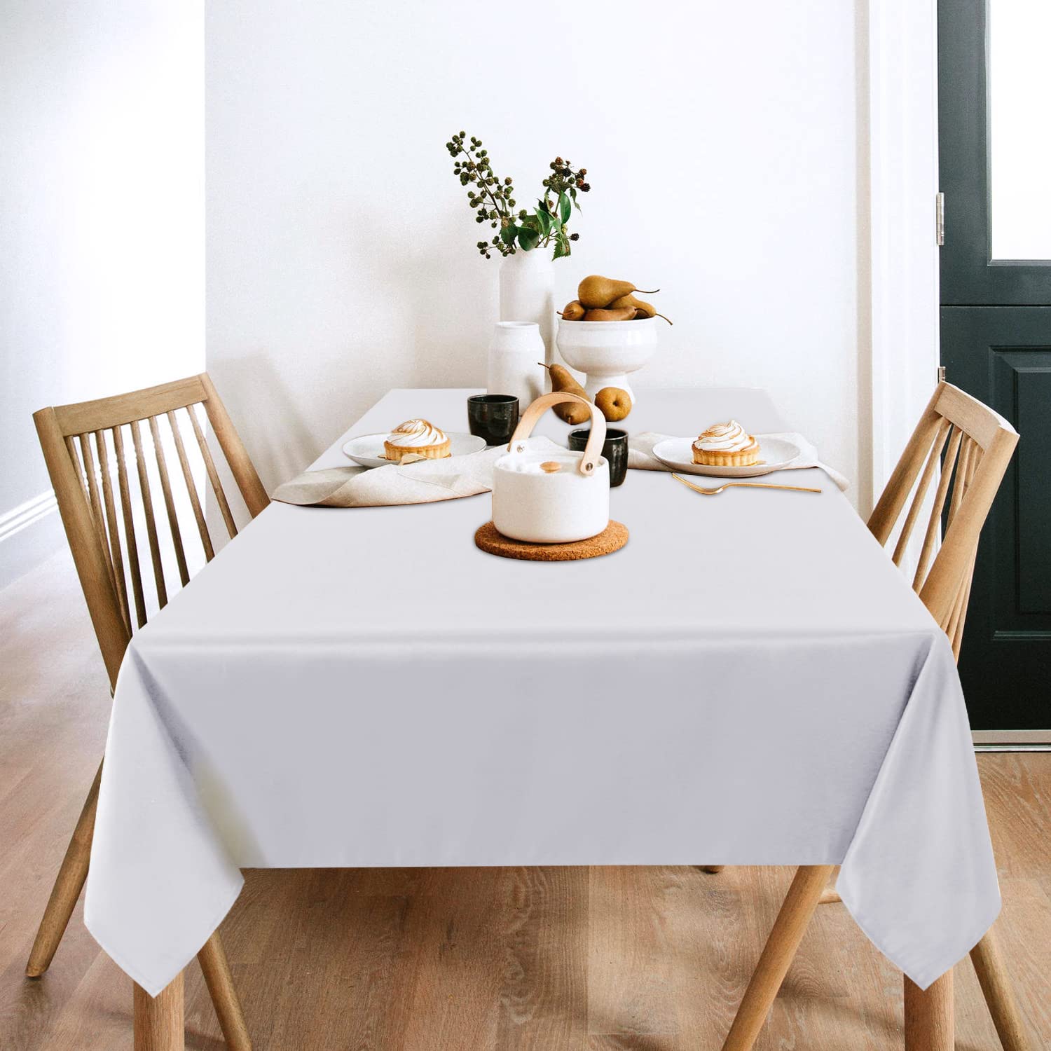 Sancua white tablecloth with stain-resistant, wrinkle-free fabric for events and gatherings.