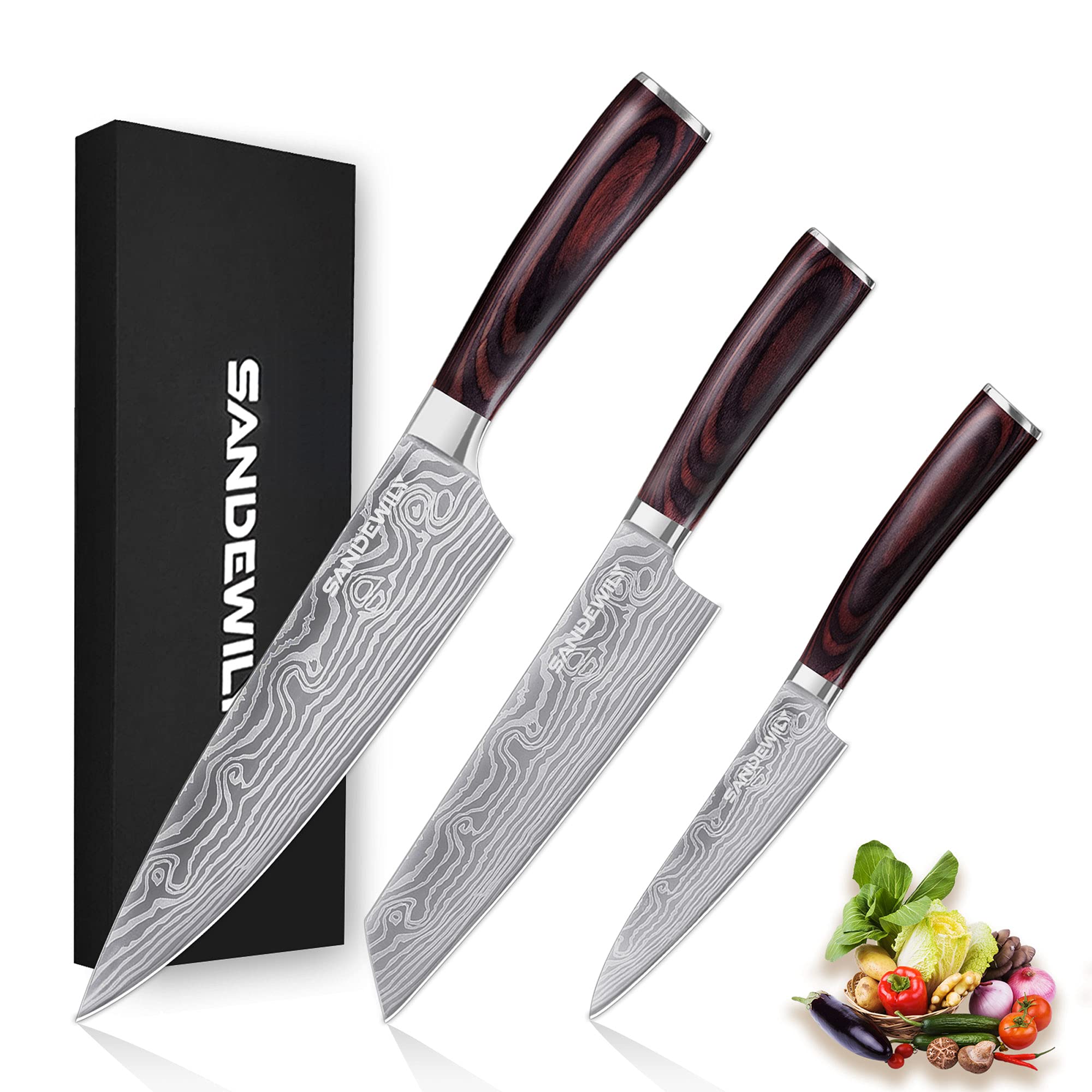 SANDEWILY 8-inch chef knife for precise chopping.