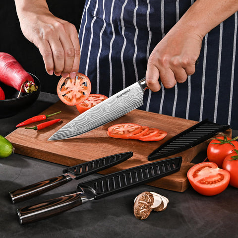 SANDEWILY pakkawood handle delivers comfortable grip and control.