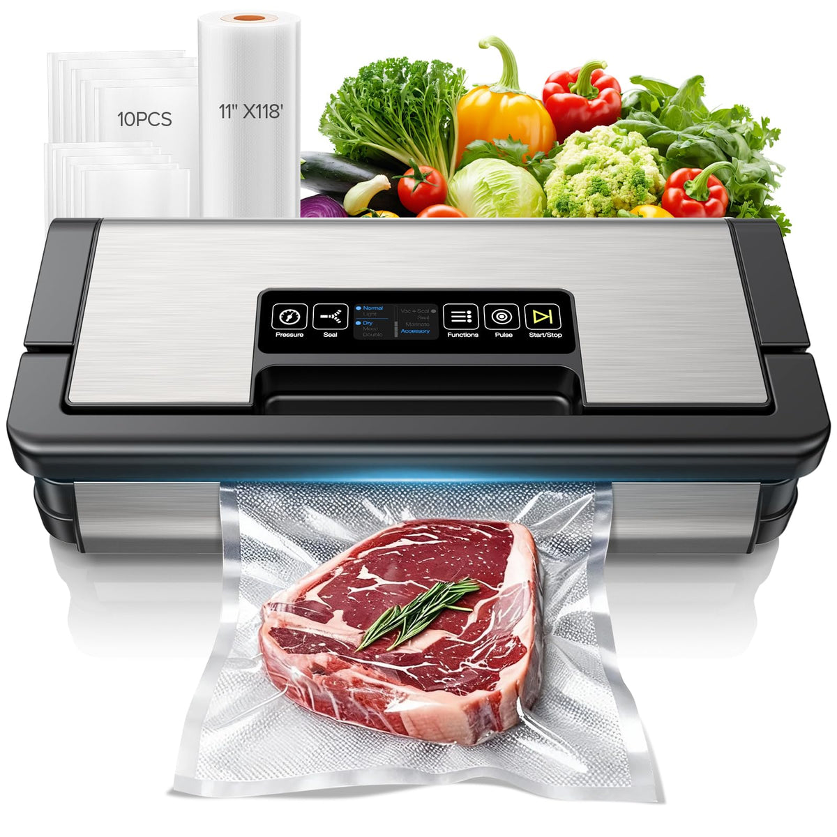 Sandifeng 95kPa vacuum sealer front view showing compact design for easy countertop use