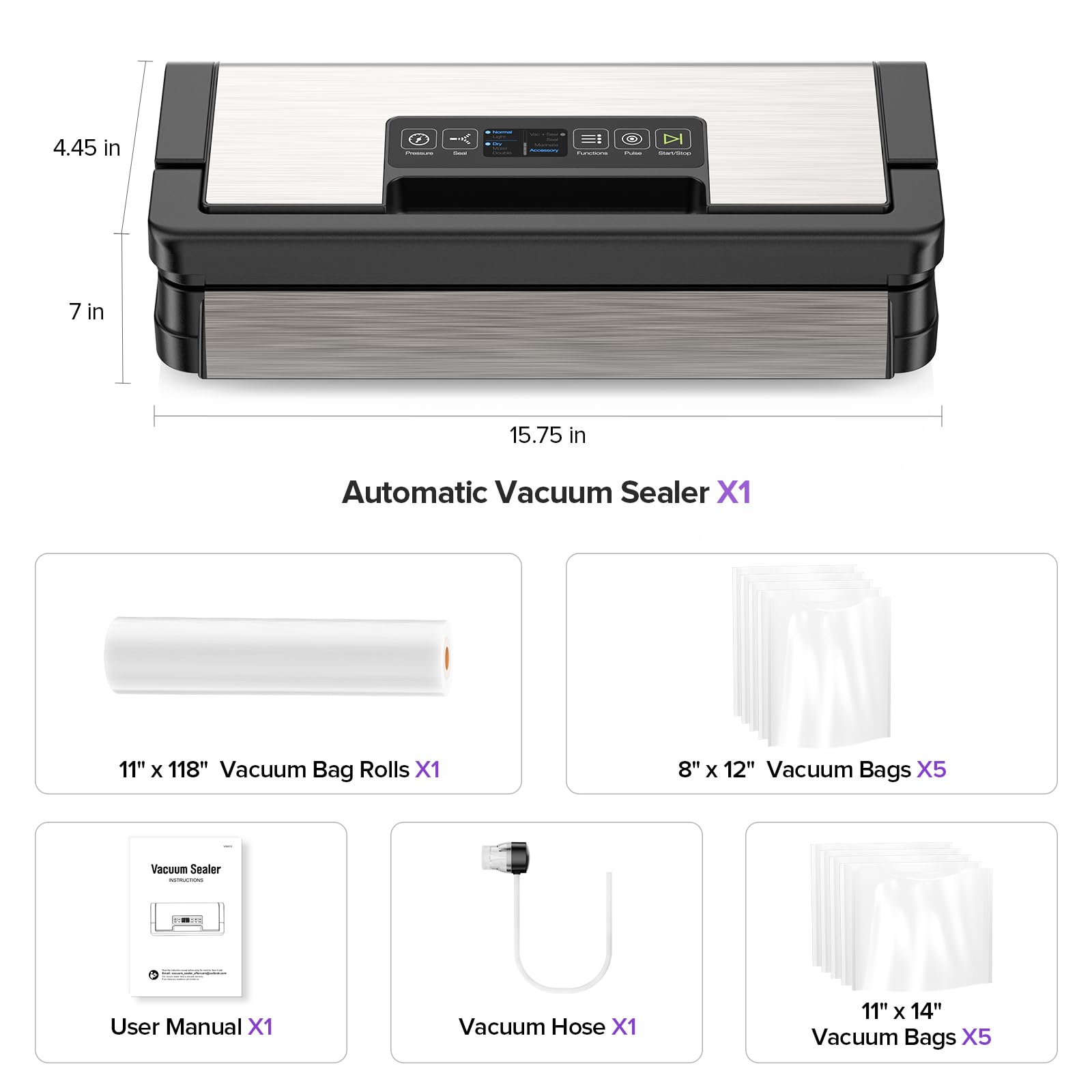 Sandifeng vacuum sealer package with all included accessories and manuals