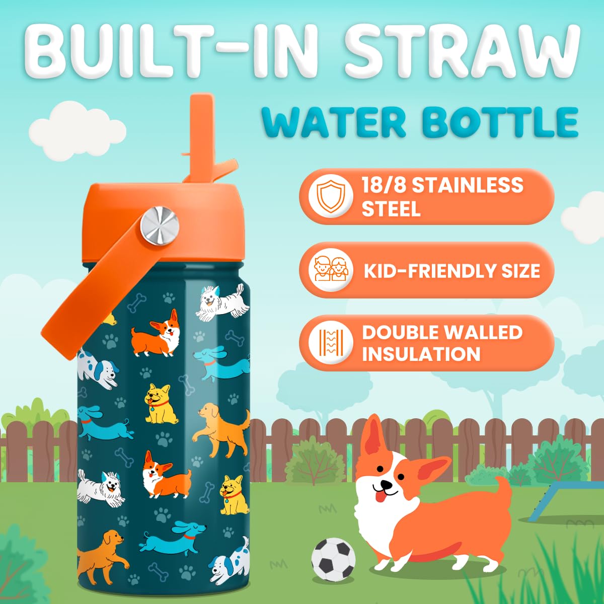 SANDJEST 12oz insulated stainless steel bottle keeps drinks at the right temperature.