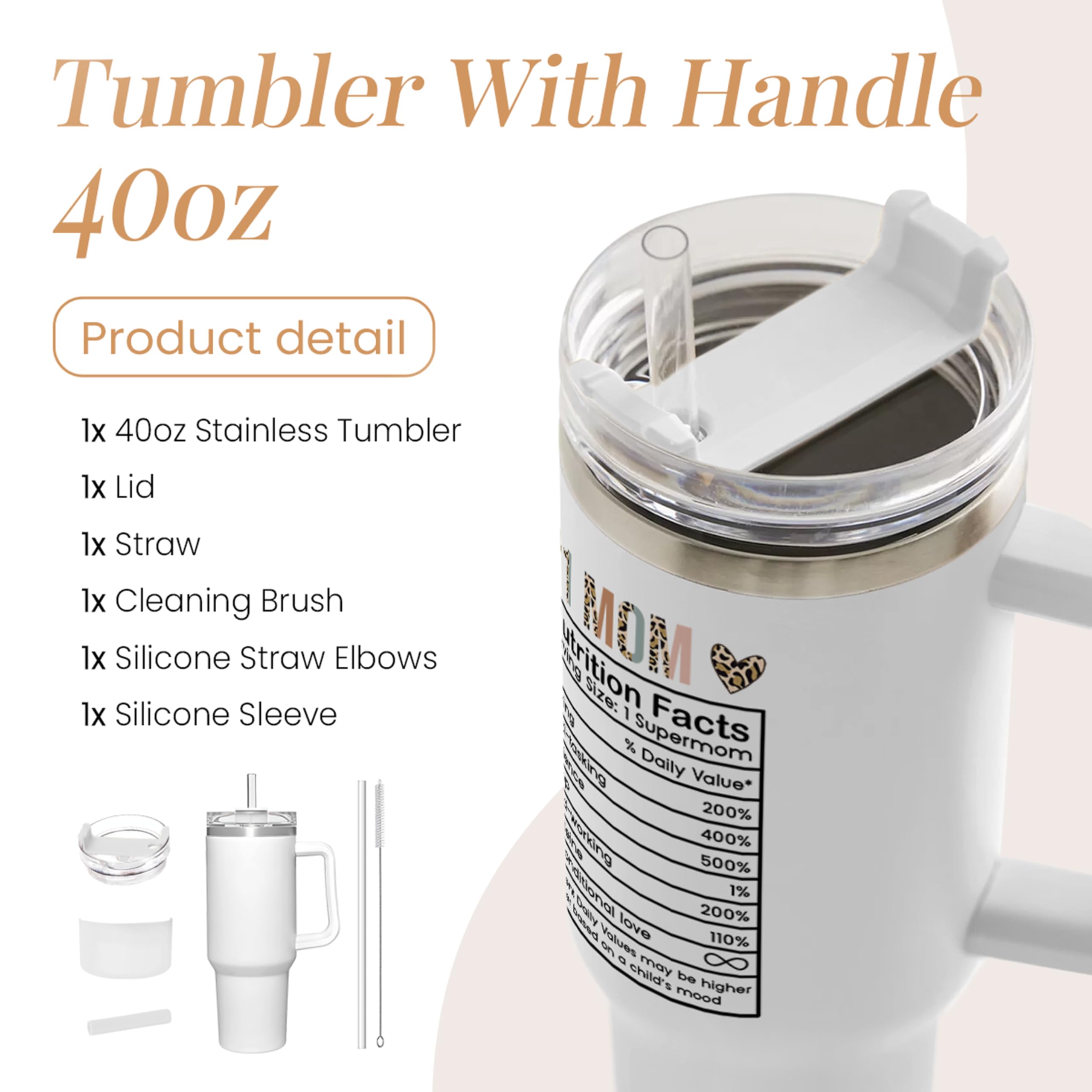 SANDJEST 40oz insulated tumbler with handle keeps drinks cold or hot during busy days.