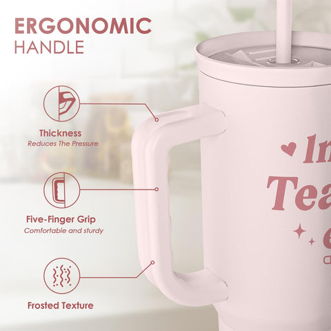 SANDJEST 40oz travel mug with handle for easy carry during busy days.