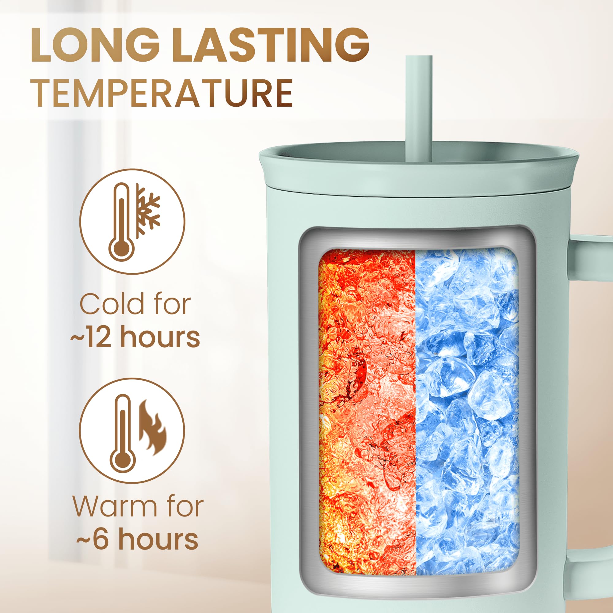 SandJEST 40oz tumbler with handle for easy grip at home or gym.