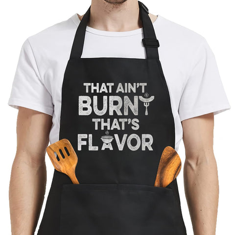 SANDJEST apron with pockets, front view, keeps clothes clean while cooking.