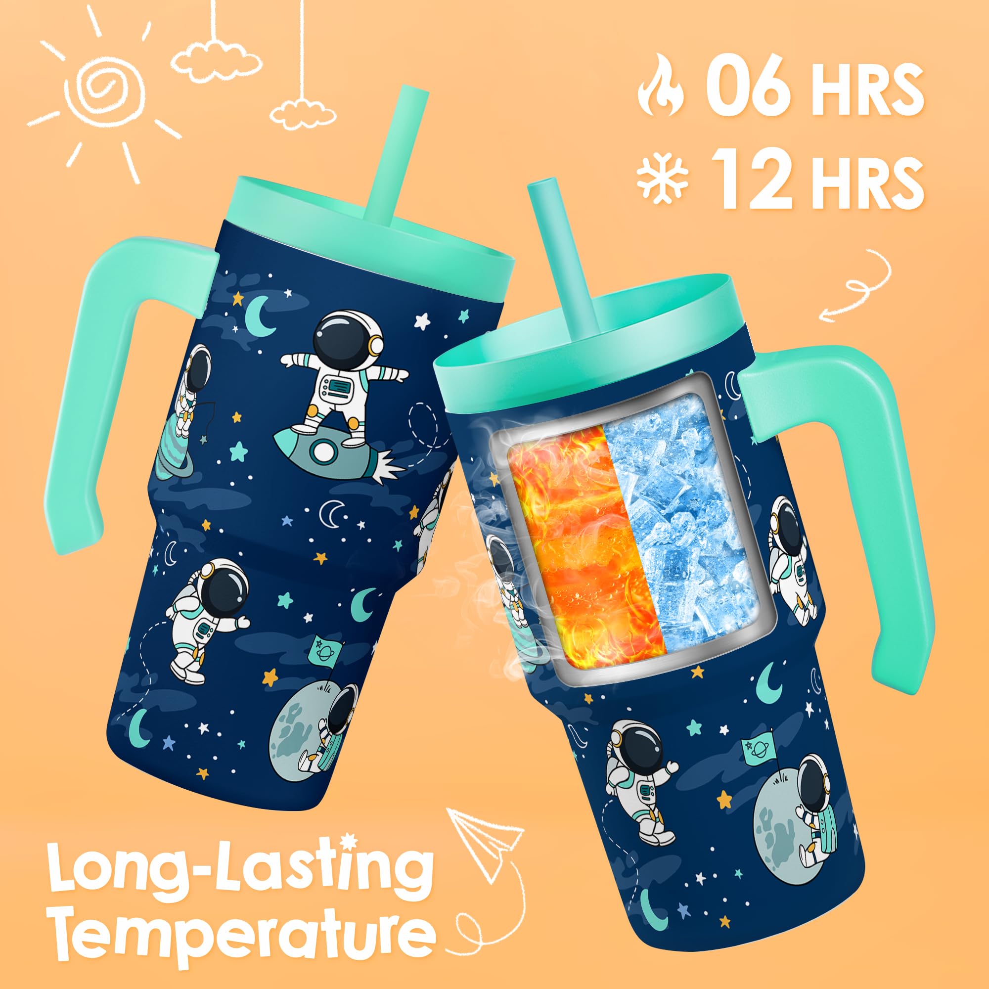SANDJEST Astronaut Tumbler is designed for kid use at school or during play.