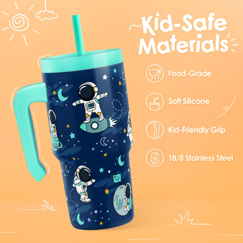 SANDJEST Astronaut Tumbler with silicone straw lid enables smooth sipping for busy mornings.