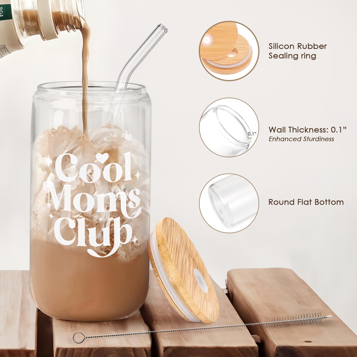 SANDJEST bamboo lid complements the glass can securely