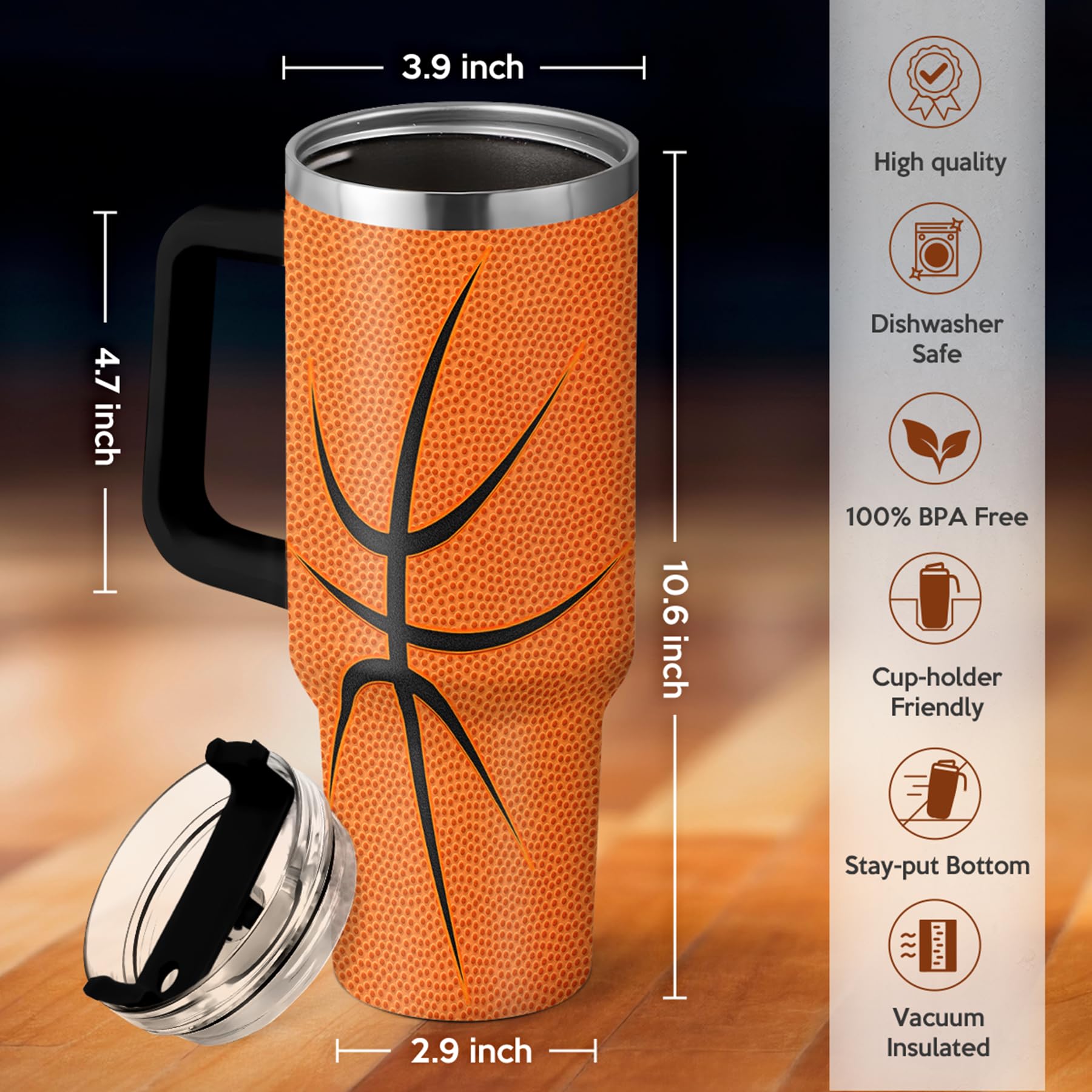 SANDJEST tumbler stainless steel body highlights durable construction.