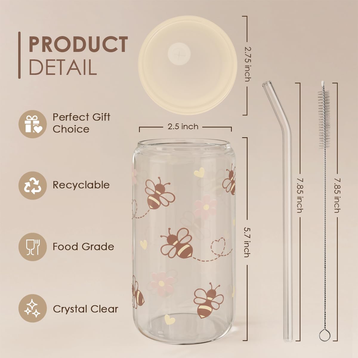 SANDJEST Bee iced coffee setup with clear glass body